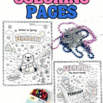 February coloring pages featuring a groundhog emerging, winter to spring scenes, and a February calendar illustration