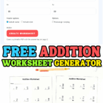 Free addition worksheet generator showing a customizable math worksheet creator and printable two-digit addition worksheets with answer keys
