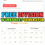 Free division worksheet generator showing a customizable math worksheet tool and printable long division worksheets with answer keys