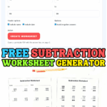 Free subtraction worksheet generator showing a customizable math worksheet tool and printable subtraction worksheets with answer keys