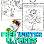 Free Winter Olympics coloring sheets featuring speed skating and figure skating with tracing text.