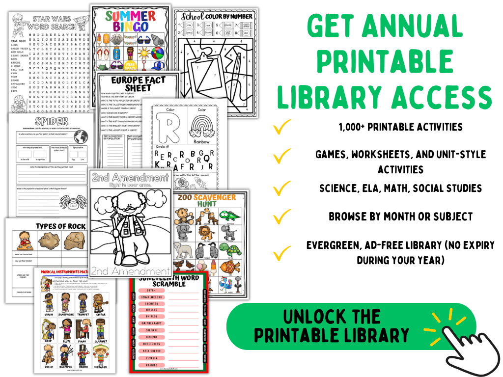 Homeschool of 1 printable library with over 1,000 educational activities organized by month and subject