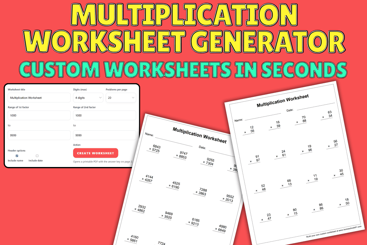 Free Multiplication Worksheet Generator