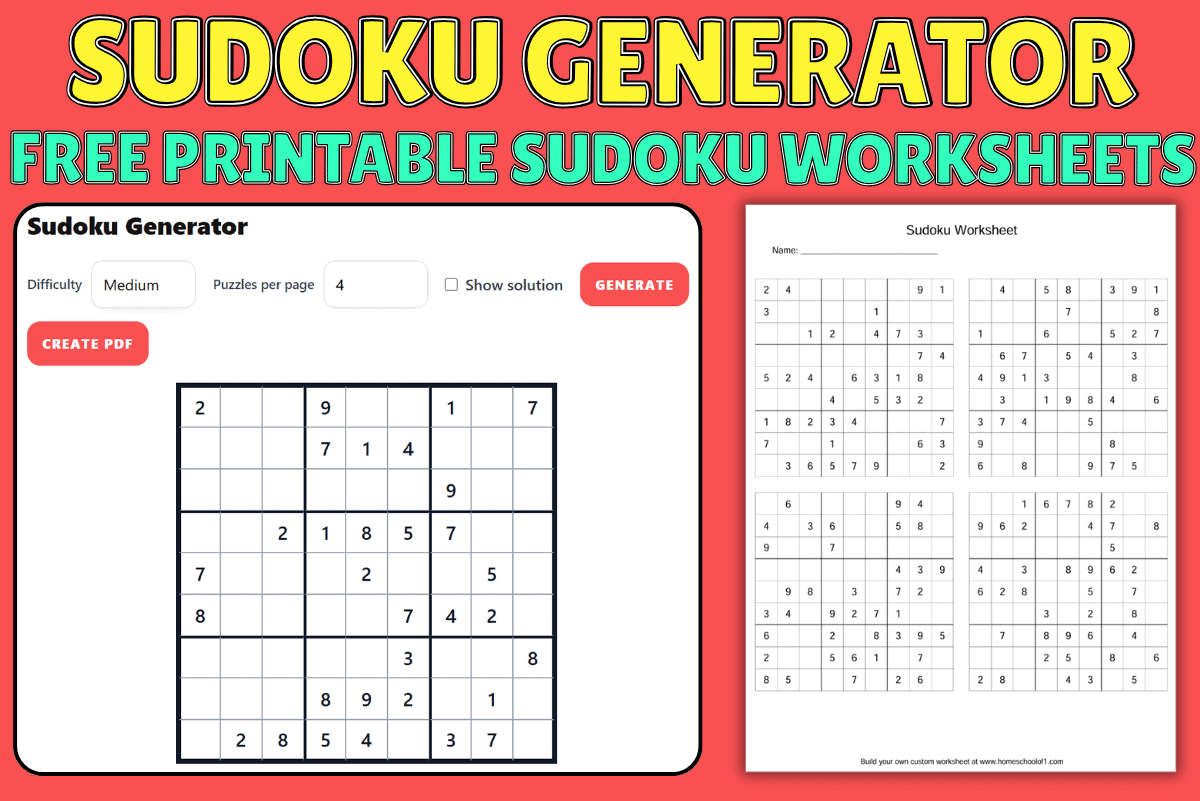 sudoku generator with free printable sudoku worksheets and multiple puzzle pages for kids and classrooms