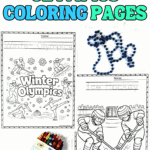 Winter Olympics coloring pages showing a cover sheet and ice hockey tracing page for early learners.