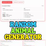 Random animal generator filtered by endangered and farm animals showing giant panda and cow results with habitat, diet, conservation status, and stats.