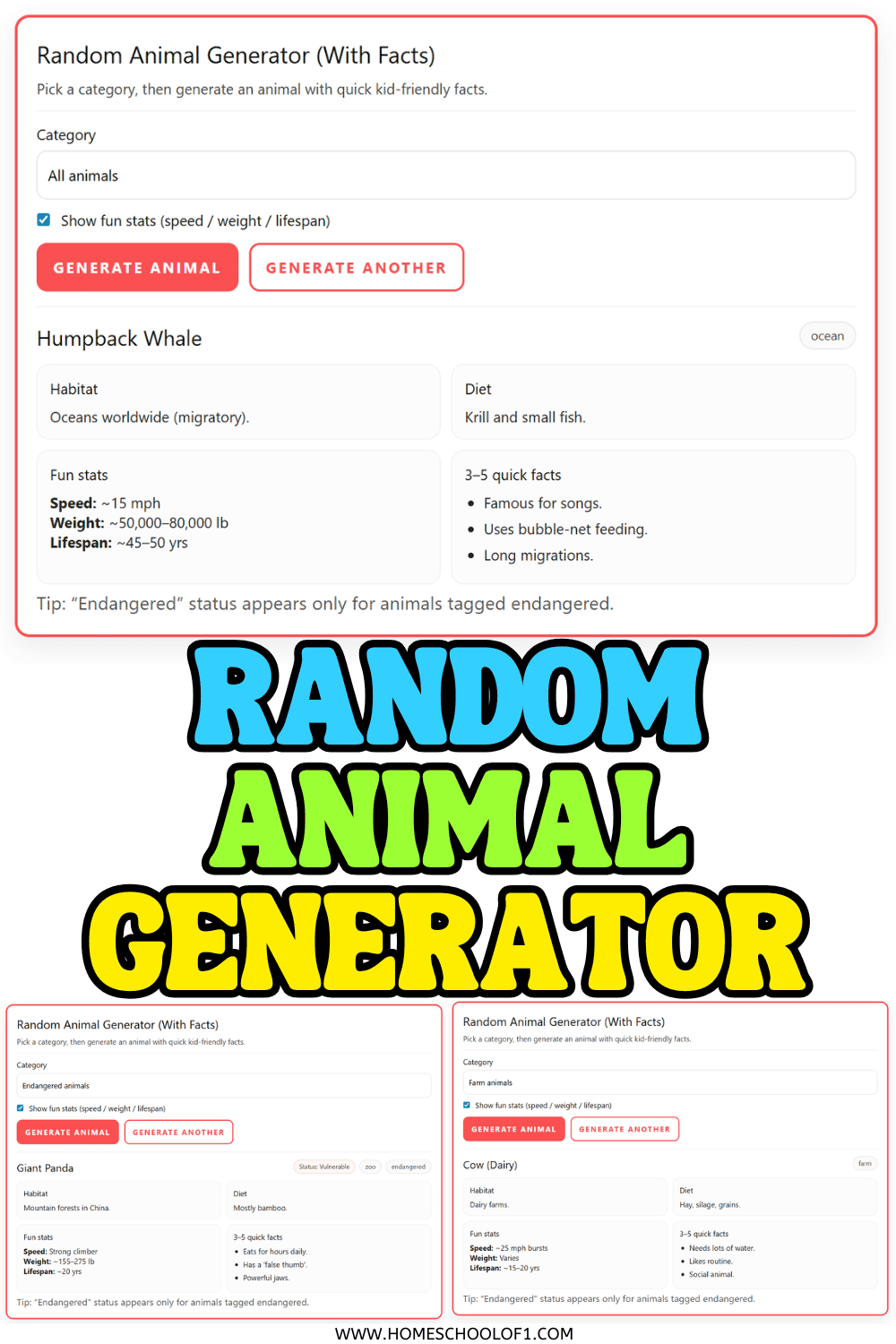 Random Animal Generator for Kids