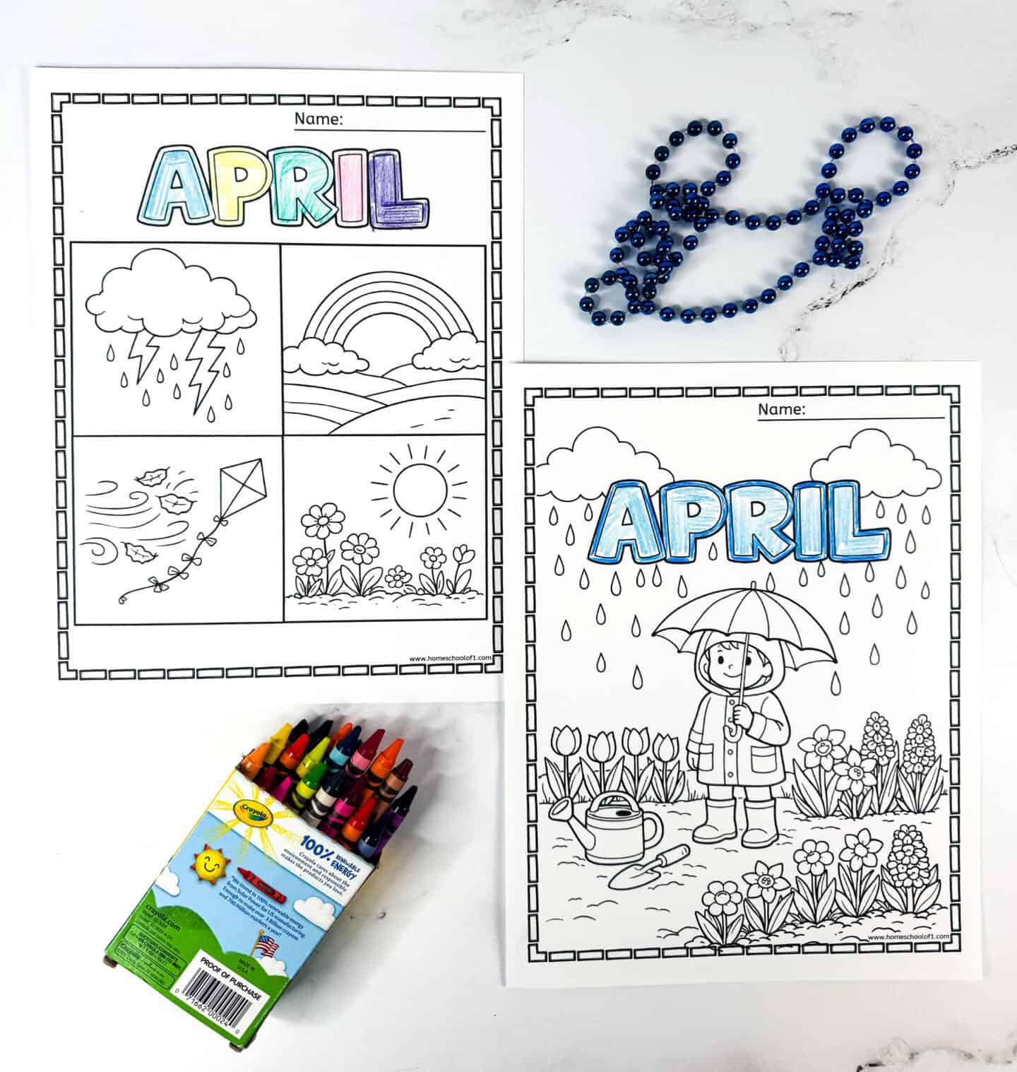 April coloring pages printable with spring weather scenes, rain showers, and umbrella design.