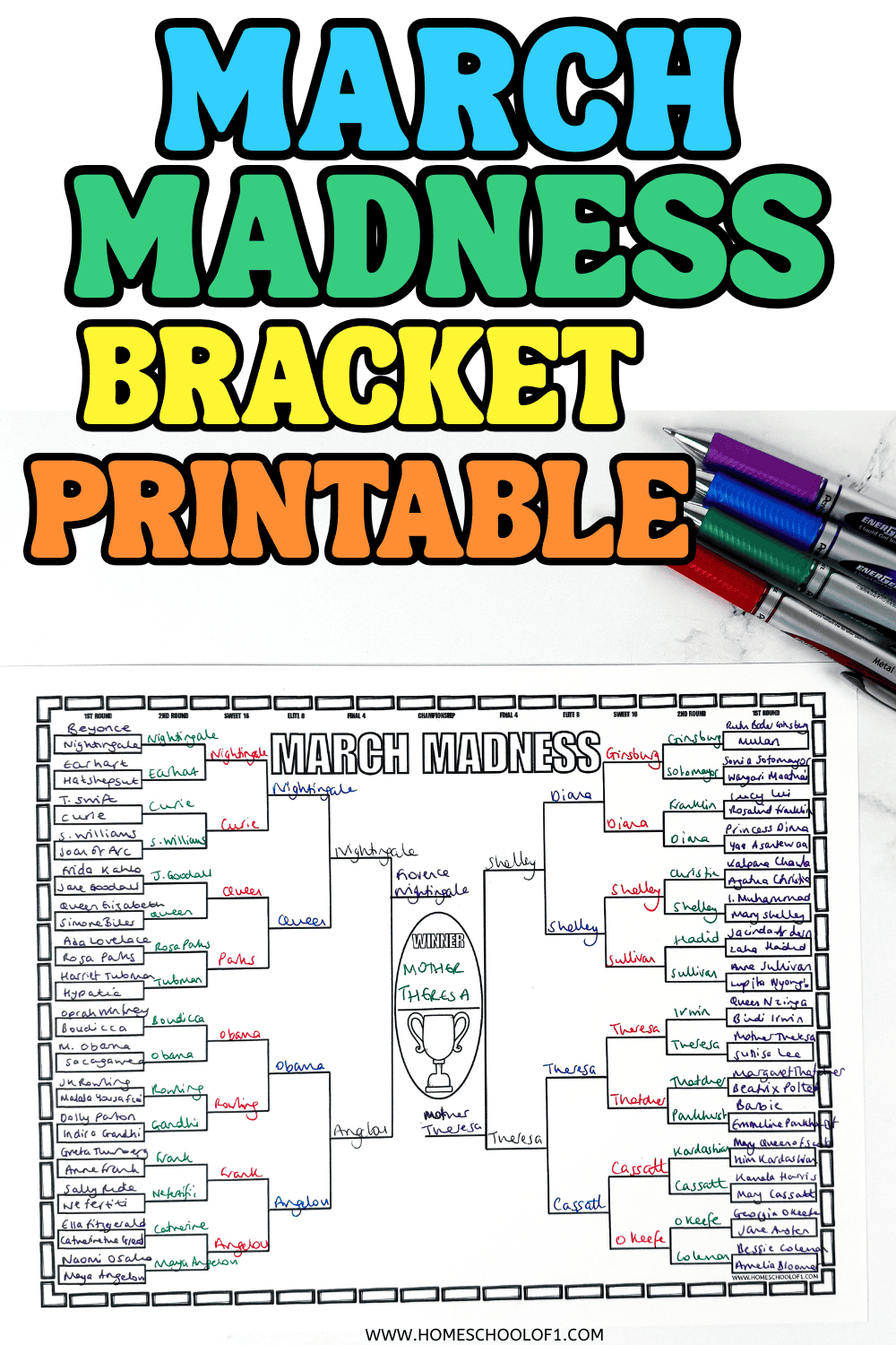 March Madness bracket printable for kids classroom activity