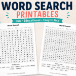 Word search puzzle worksheets with answer word lists and headings for classroom or homeschool use
