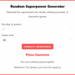 random superpower generator online tool example with generated superpower result