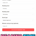 Reading time calculator for kids with page count, reading level, and book type fields.