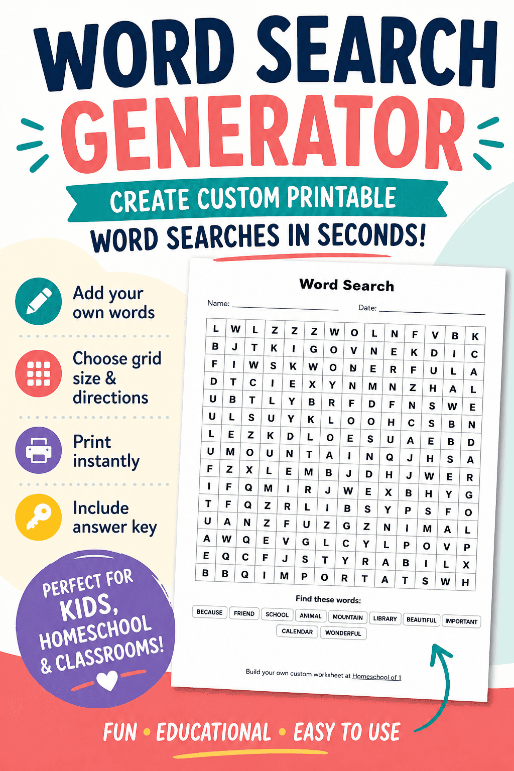 Free Word Search Generator for Kids | Print in Seconds