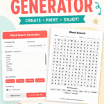 Custom word search printable worksheet created with online generator for classroom or homeschool use