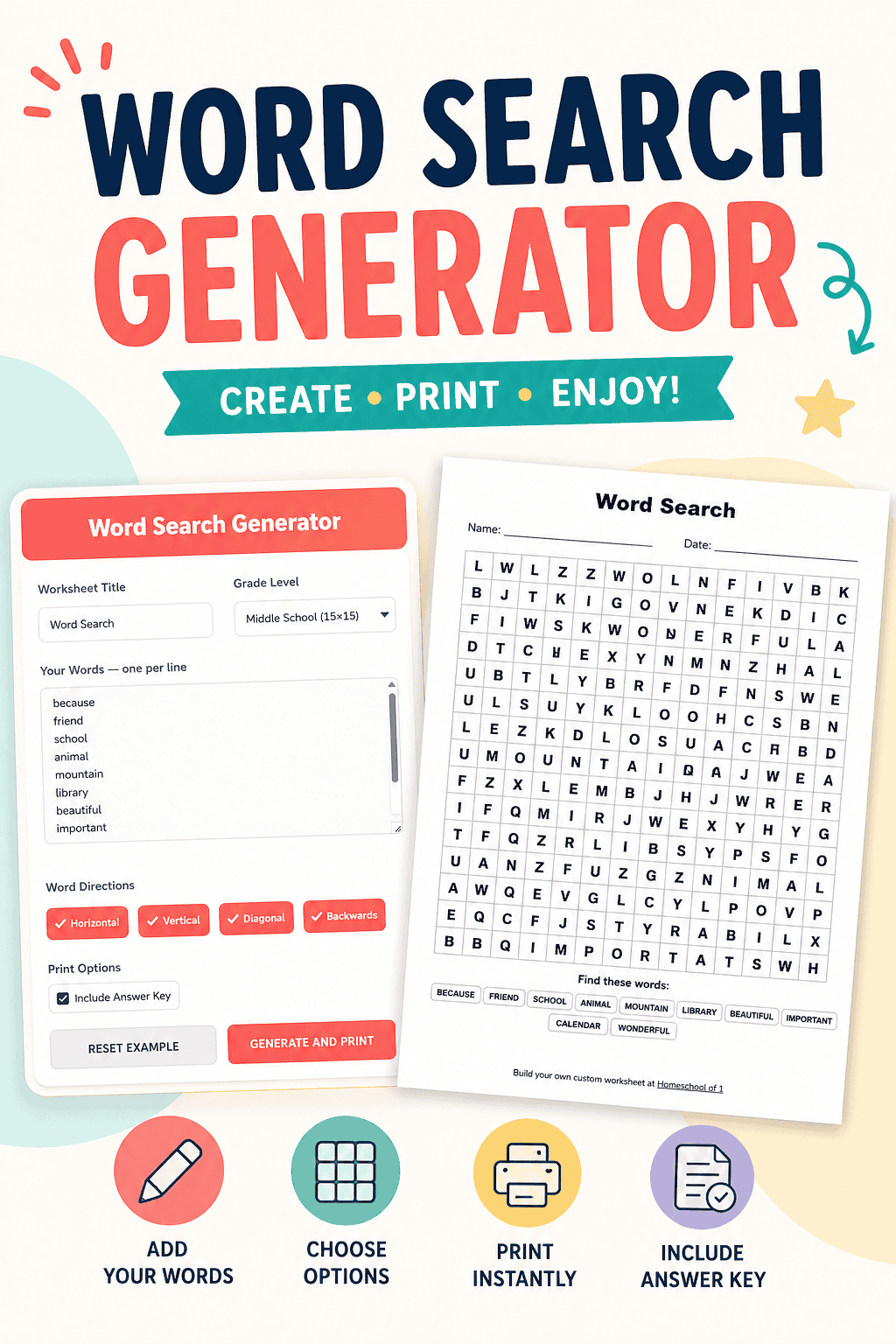 Free Word Search Generator for Kids | Print in Seconds