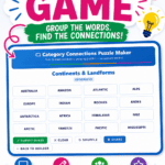 Connections game for kids with word grouping puzzle and no prep classroom activity