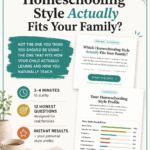 Homeschooling style quiz showing results chart and “Which homeschooling style fits your family” heading