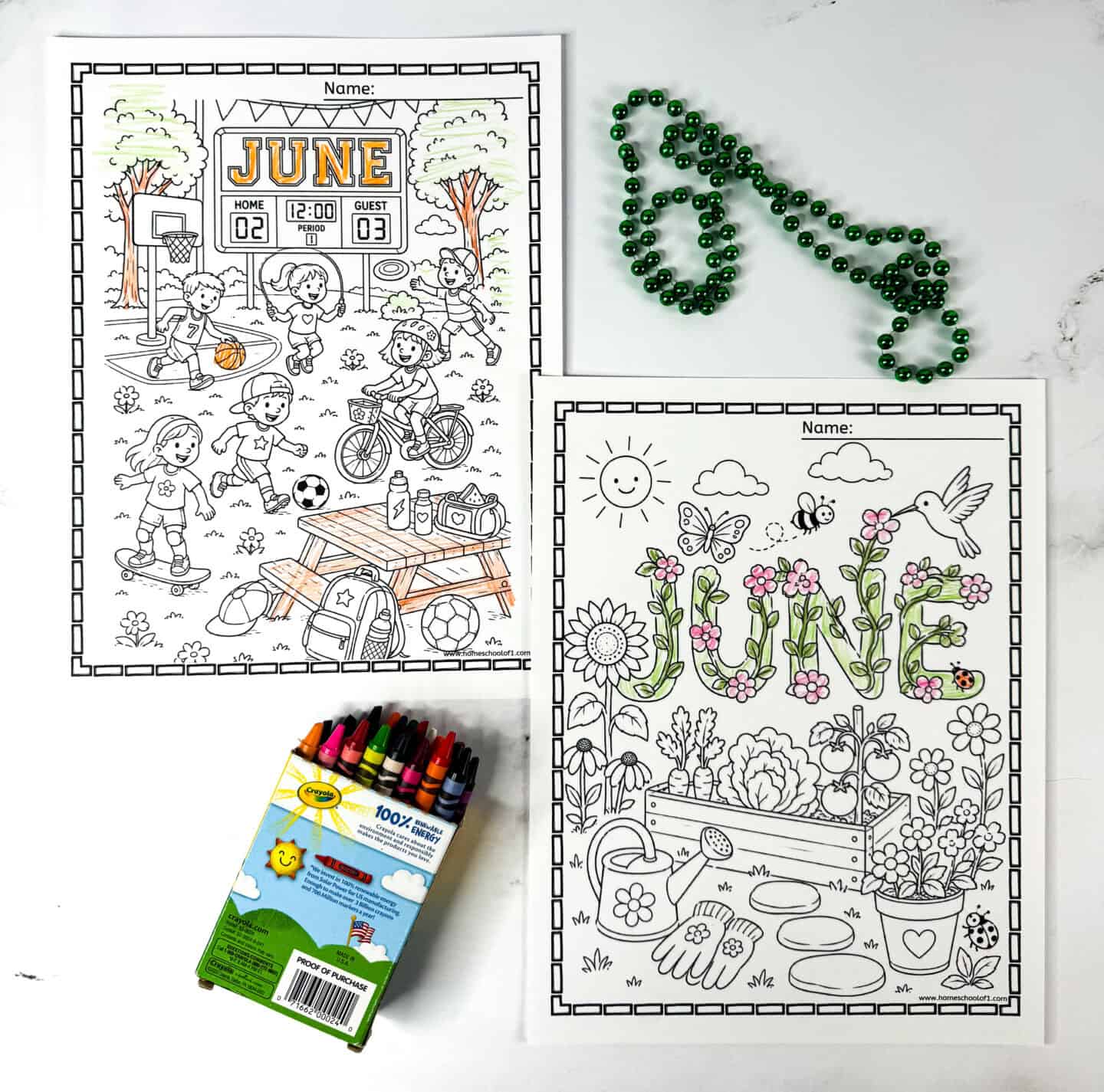 June coloring sheets for kids with summer sports and garden-themed printable coloring pages