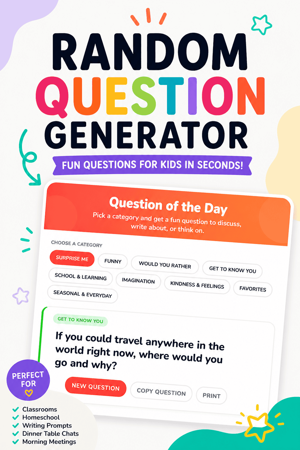 Generate The Math F Problem Random Question Generator for Kids + Question of the Day