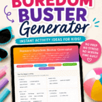 Boredom Buster Generator for Kids to beat summer boredom with fun activity ideas.