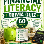 Financial literacy quiz for kids and teens covering saving, budgeting, banking, investing, and money management.