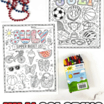 Free July coloring pages printable for kids with summer bucket list, beach day, sports, camping, and nature-themed coloring sheets