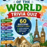 Countries of the world trivia quiz featuring capitals, flags, landmarks, and geography questions for kids and teens