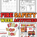 Fire Prevention Week activities and printables for preschool and elementary kids including tracing and fire safety worksheets