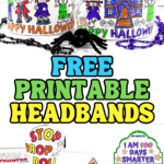 Free printable headbands for kids including Halloween, fire safety, and 100th day of school crowns