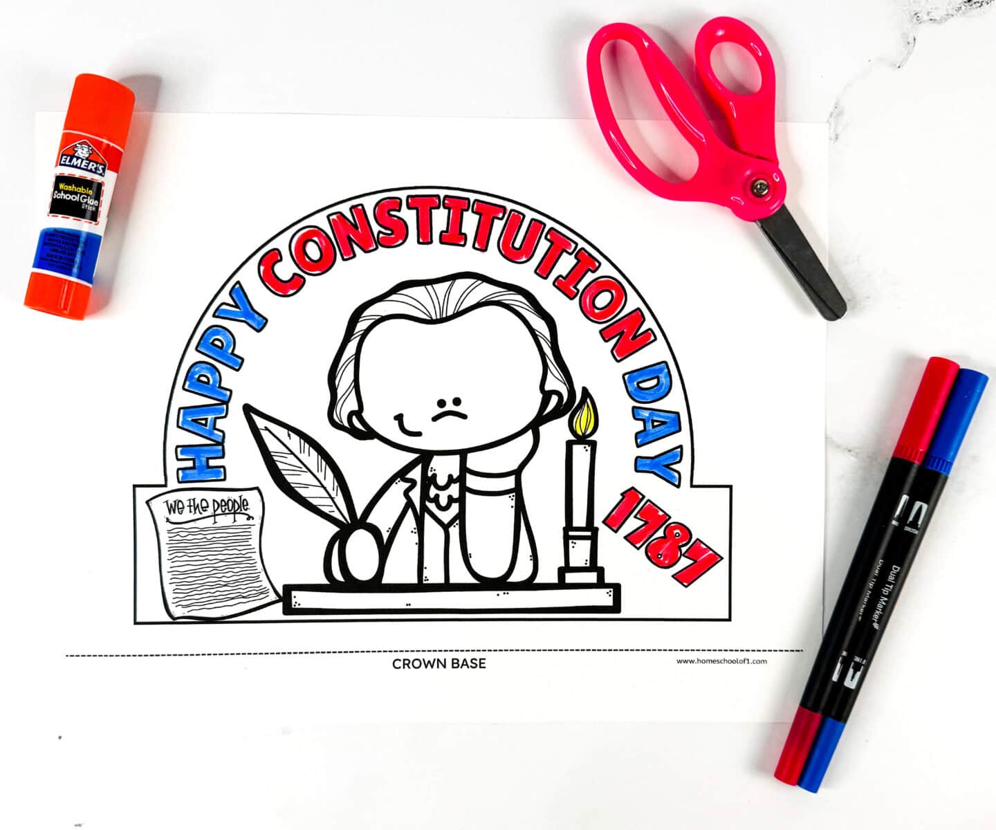 Printable Constitution Day crown featuring George Washington, the Constitution and 1787