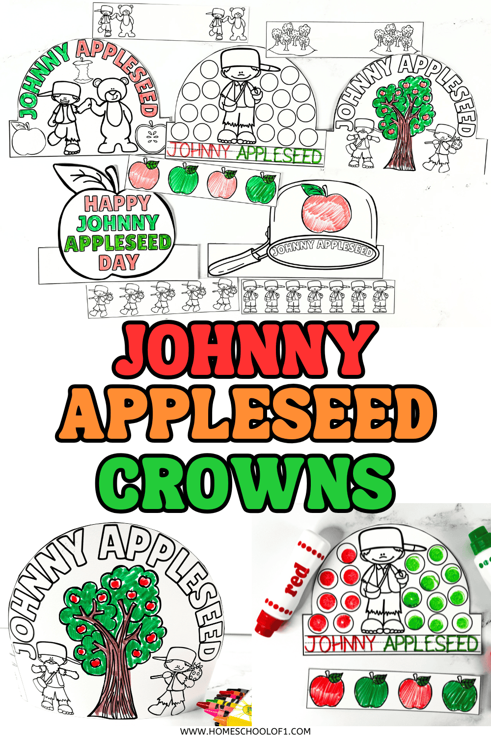 Johnny Appleseed crown printables for a September classroom activity