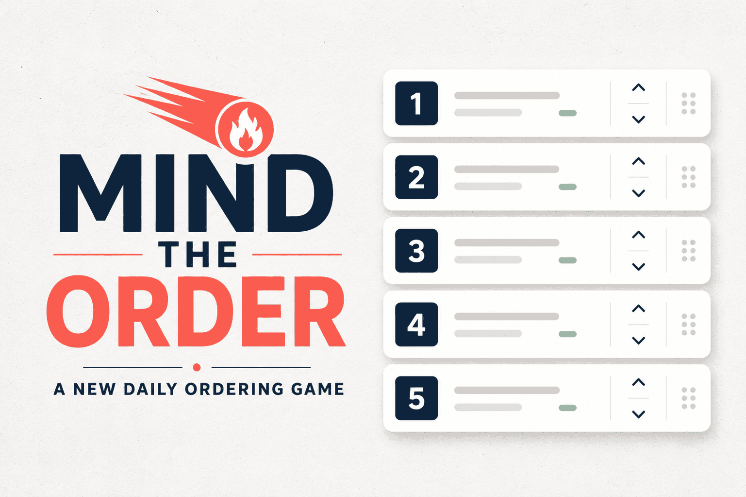 Mind the Order daily ordering game with five numbered cards and up and down controls