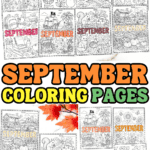 Printable September coloring sheets with fall, school, harvest, and nature themes