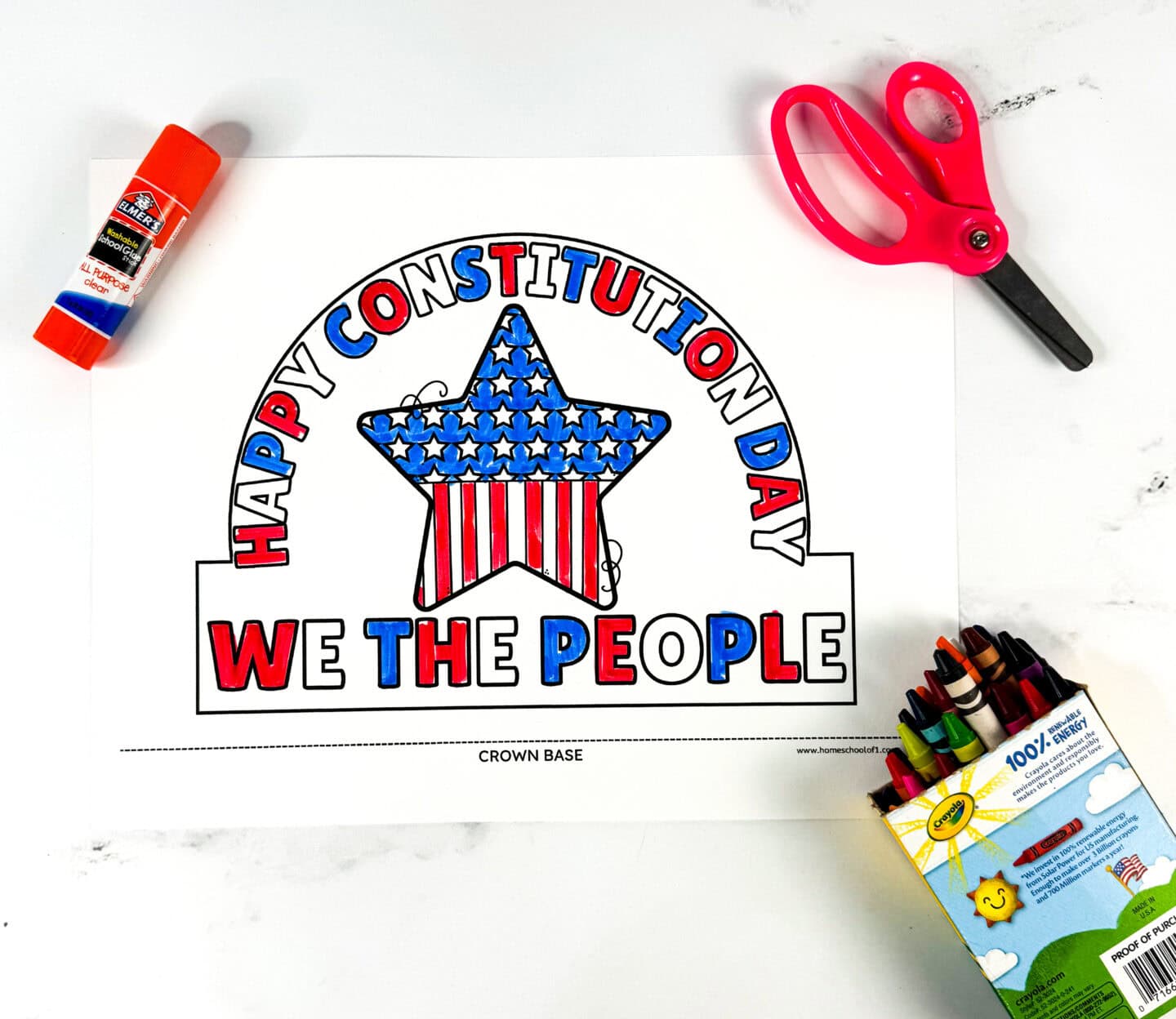 We the People Constitution Day crown printable with patriotic star coloring design
