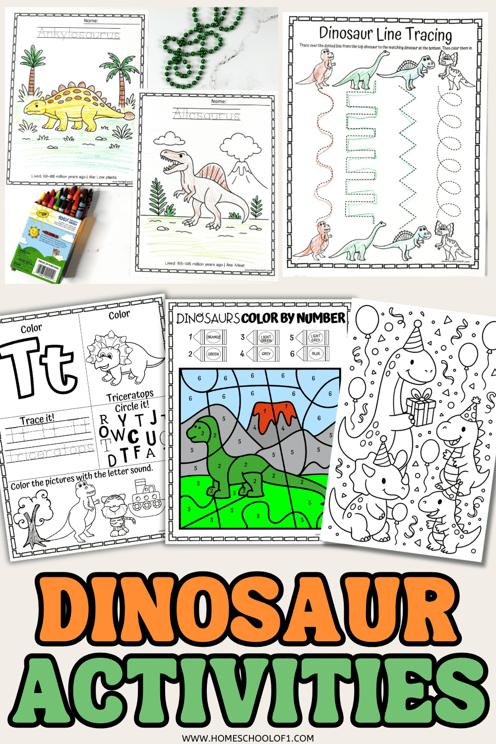 Dinosaur activities for kids including crafts, games and learning ideas