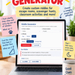 Riddle generator for creating custom riddles for escape rooms, scavenger hunts, classroom activities, games, and number code clues.
