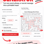 Message Maze Generator for creating printable secret message mazes for escape rooms and classroom activities