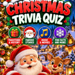 Christmas trivia quiz for kids and teens featuring Santa, Rudolph, and festive holiday trivia topics.