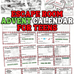 Christmas escape room Advent calendar with 24 puzzles and numbered envelopes.